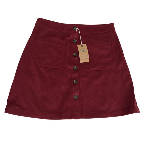 Marine Layer Re-Spun Myra Mini Skirt Cabernet Button-Front (8) front pockets new - Picture 1 of 11